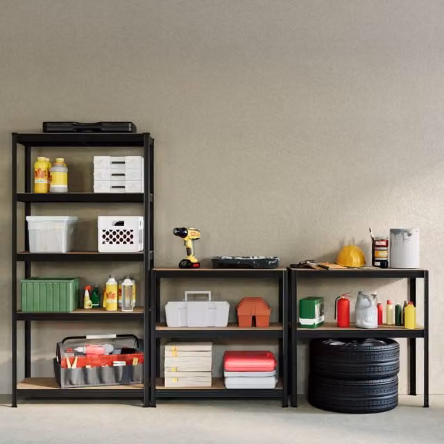 Home Vida Set of 2 Heavy Duty 5 Tier Garage Shelving Work Benches in Black, W/D/H: 180 x 90 x 90 cm