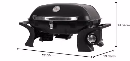 George Foreman Portable Tabletop Gas BBQ with Integrated Thermometer and Piezo Ignition, Black Steel Body, GFSBBQ1 – 6