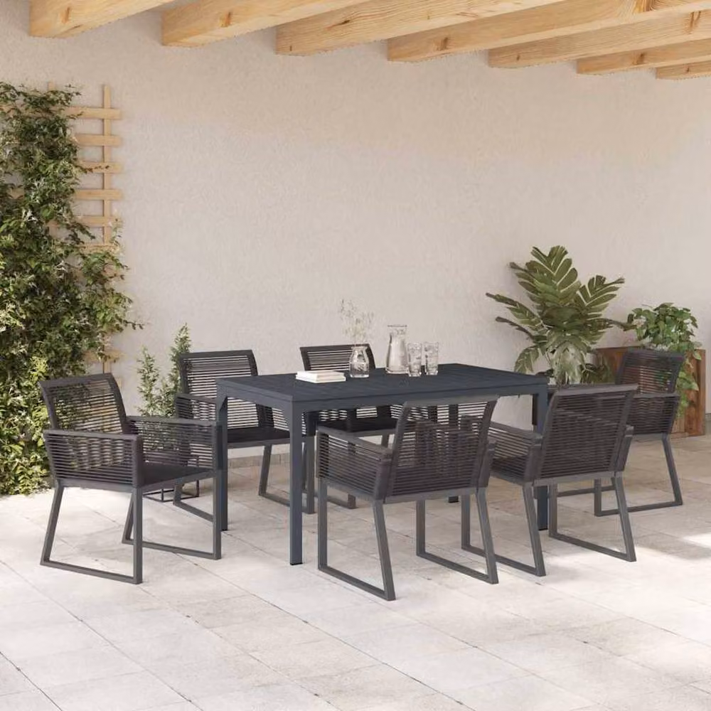 Berkfield Home 7 Piece Modern Garden Dining Set in Black Matt Poly Rattan and Powder Coated Steel – 4
