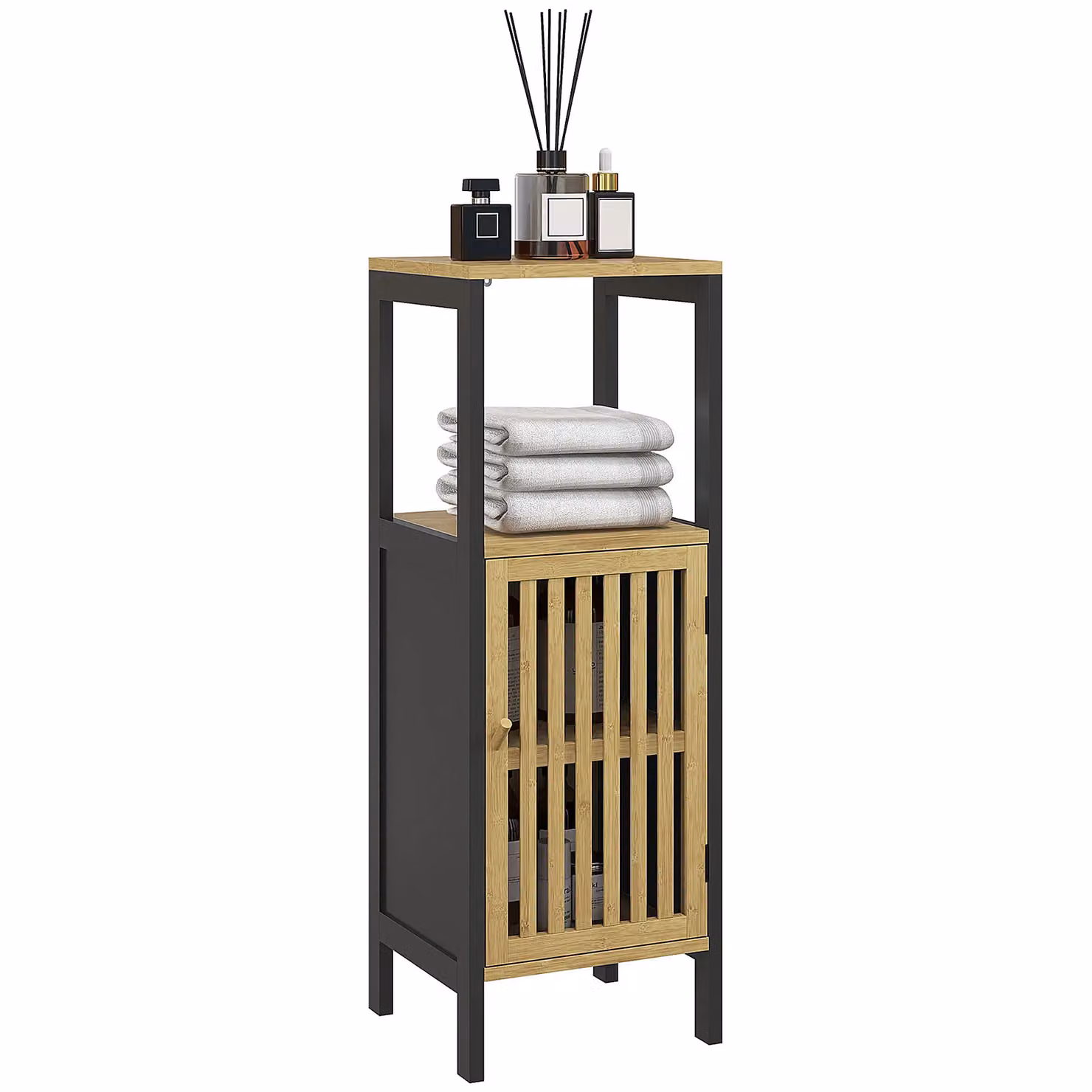 HOMCOM Black Freestanding Bathroom Floor Cabinet with Adjustable Internal Shelves and Hinged Doors – 2