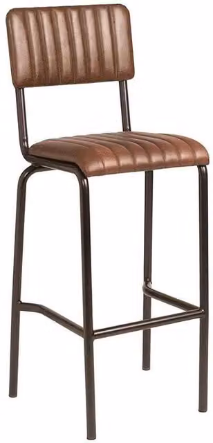 Netfurniture Lascari Ribbed Bar Stool in Brown with Upholstered Frame and Metal Base, H 115 x W 48 x D 38 cm