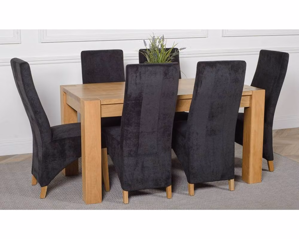 Thats Furniture Kuba Oak Dining Table and 6 Lola Upholstered Fabric Chairs Set, W: 150 cm, D: 85 cm, H: 78 cm – 5