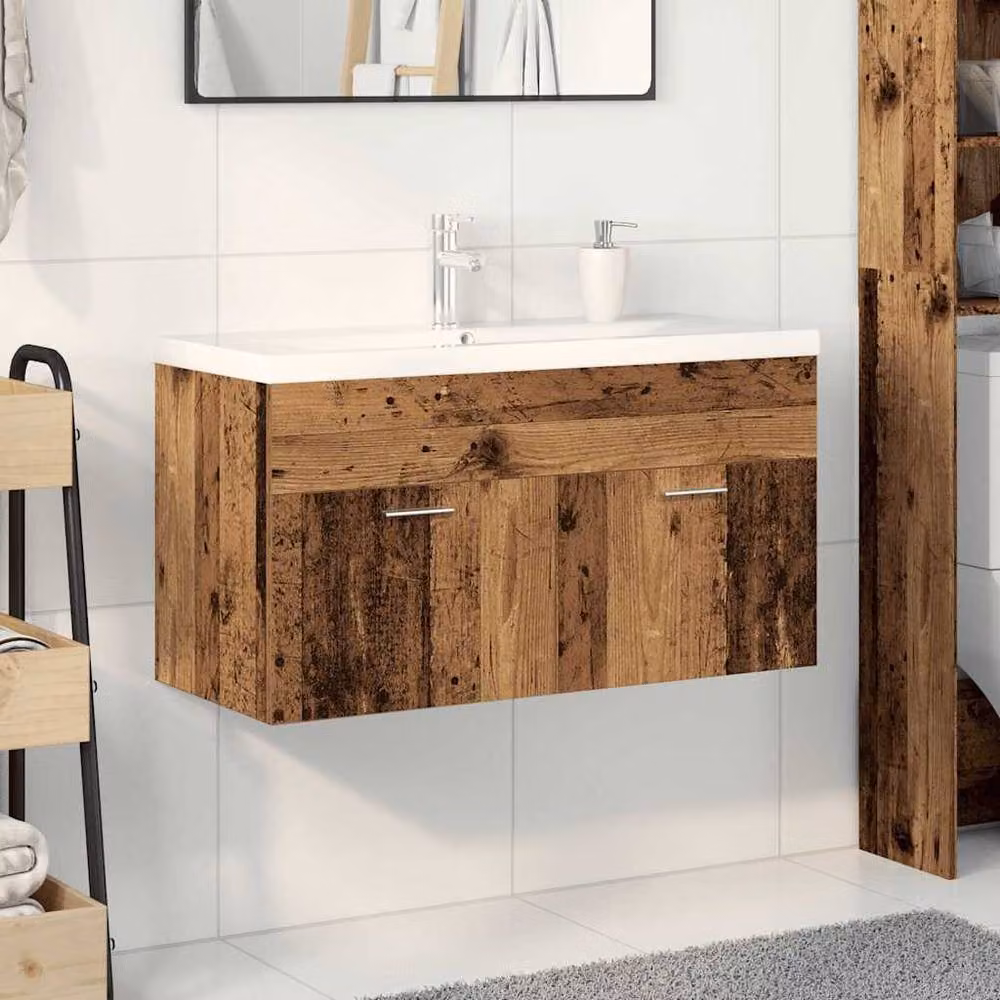 Berkfield Home Sink Cabinet with Built-in Basin in Brown Old Wood Finish – 3