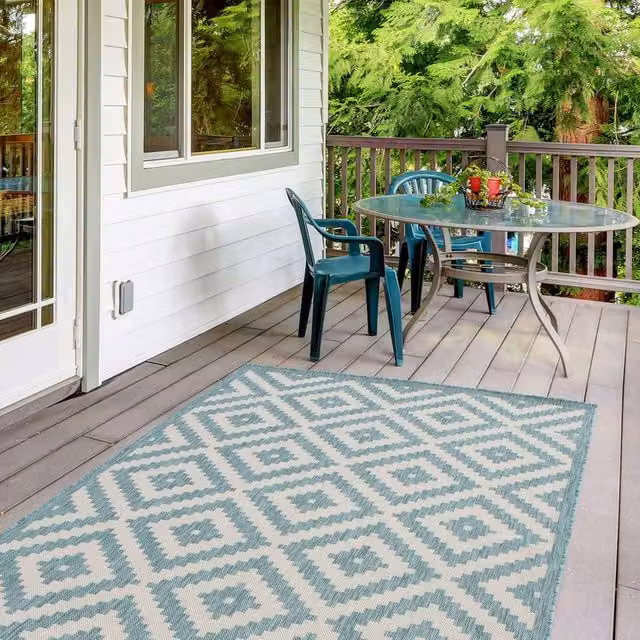 THE RUGS Diamond Pattern Outdoor and Indoor Garden Patio Rug in Turquoise, W/D/H: 290 x 200 cm – 1