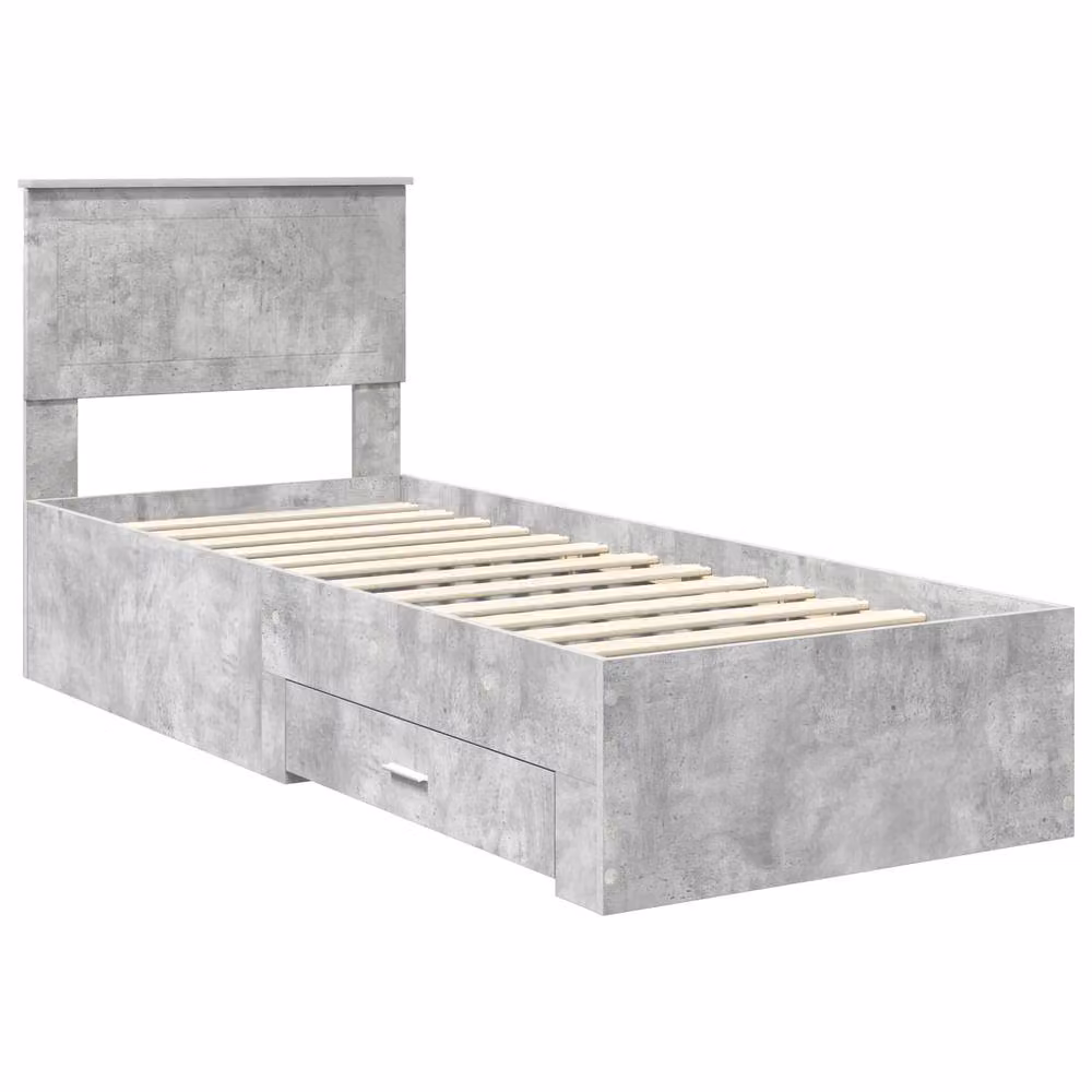 Berkfield Home Modern Bed Frame in Concrete Grey and Silver, Engineered Wood with Drawers, W/D/H: 70 x 70 x 190 cm – 2
