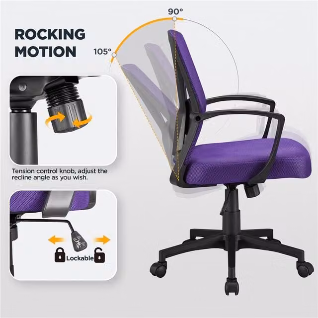 Yaheetech Modern Purple Fabric Executive Office Chair with Armrests and Castors