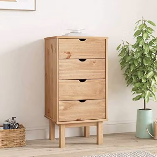 vidaXL OTTA Scandinavian Style Solid Pine Wood Drawer Cabinet, Brown, W: 46 cm, D: 39.5 cm, H: 90 cm – 2