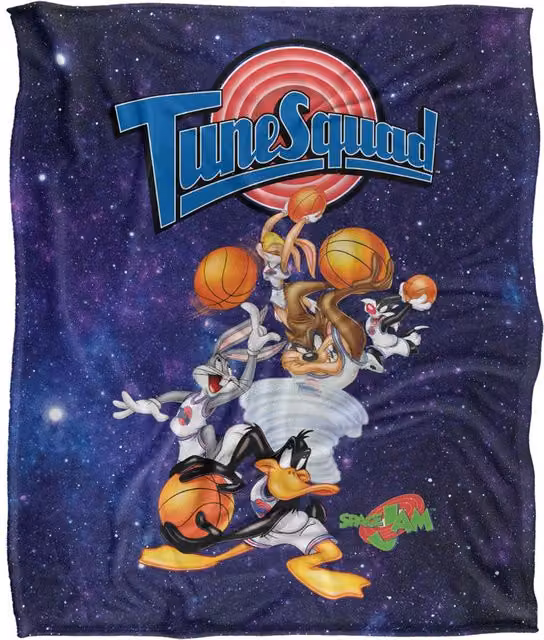 Warner Brothers Space Jam Silky Touch Super Soft Throw Blanket in White and Multicolour, W: 152 cm, D: 127 cm