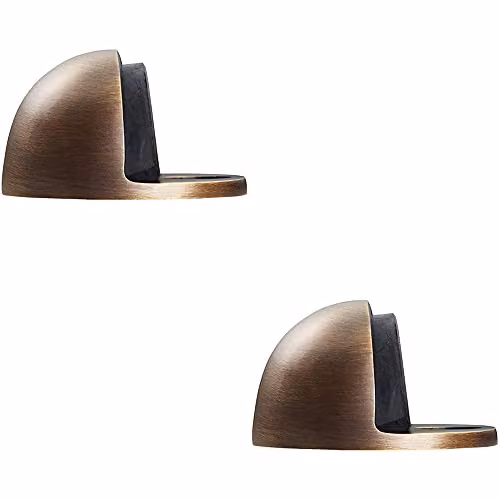 Loops 2 Pack Floor Mounted Oval Doorstop in Antique Brass, W: 44 mm, D: 22 mm