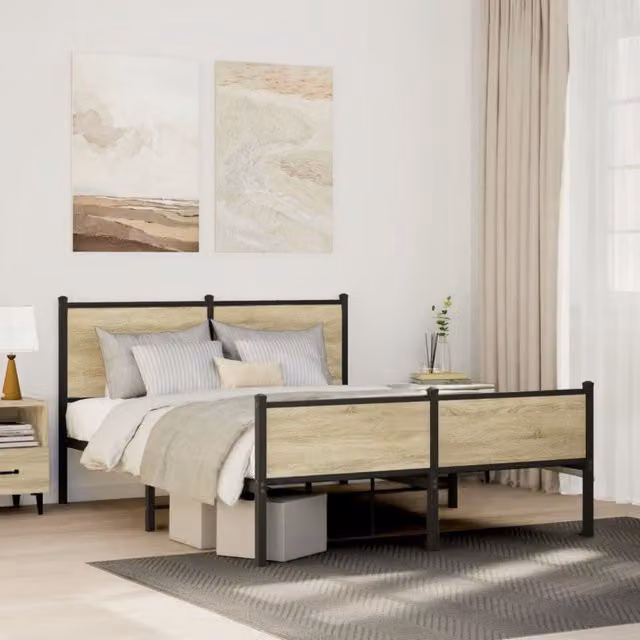 Berkfield Home Metal Bed Frame in Sonoma Oak Brown, King Size, W: 150 cm, L: 200 cm – 1