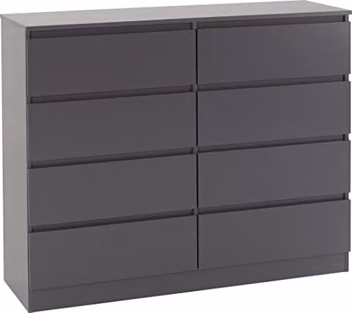 Seconique Malvern 8 Drawer Chest in Grey, H 122 cm x W 40 cm x D 40 cm