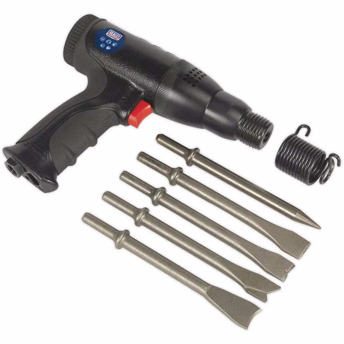 Loops Composite Air Hammer Kit with 5 Steel Chisels and Storage Case in Black and Multicolour – 5
