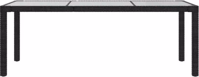 Berkfield Home Rectangular Garden Table in Black with Tempered Glass and Poly Rattan, W/D/H: 190 x 90 x 75 cm