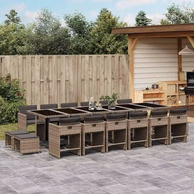 Berkfield Large Collapsible Garden Dining Set in Grey PE Rattan – 1