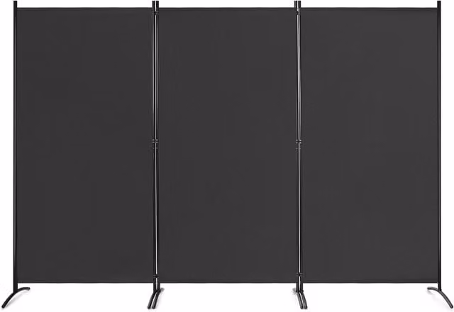 Costway 3 Panel Freestanding Partition Room Divider in Black with Matt Metal and Polyester Fabric