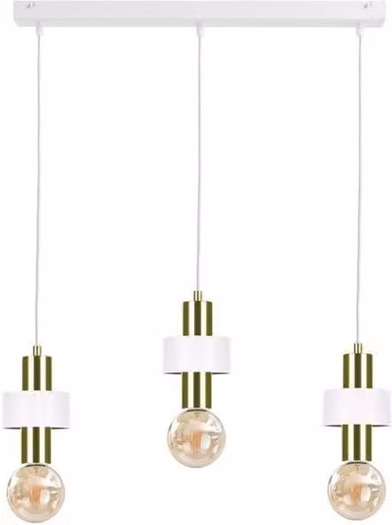 Netlighting Unica Bar Pendant Ceiling Light in White and Gold, 60 cm, 3x E27