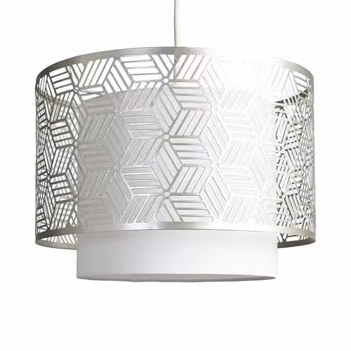 ValueLights Eugene Modern Cylinder Ceiling Pendant Shade in White and Grey, Shade Width: 32 cm – 1