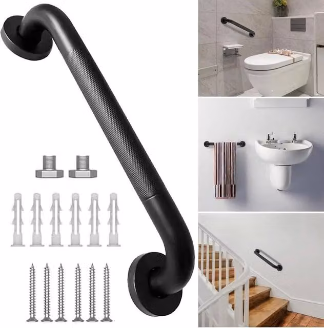 EONLION Matt Black Stainless Steel Wall Mounted Straight Handrail with Non-Slip Grip – 1