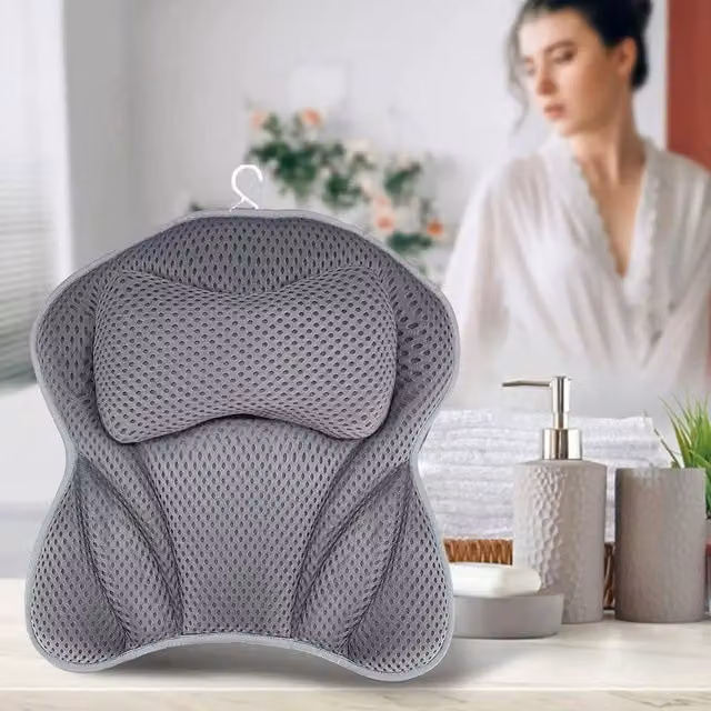 NESTLUNE 4D Ergonomic Bath Pillow with Neck and Back Support in Grey – 1