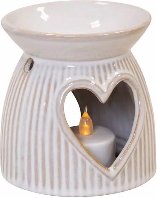 Four Candle White Ceramic Heart Cut-Out Tealight Oil Burner
