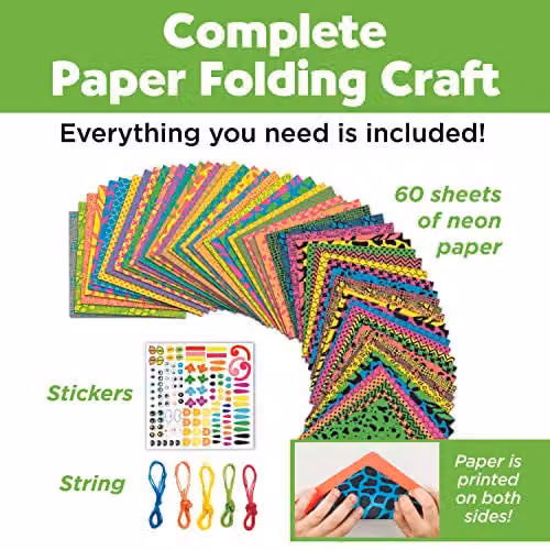 Creativity for Kids Multicolour Neon Origami Animal Paper Craft Kit – 3