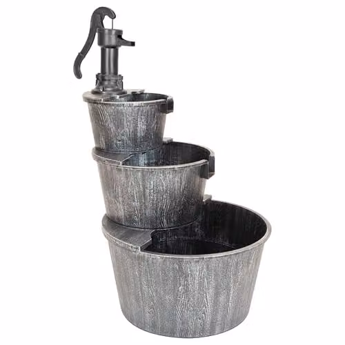 GardenKraft 21409 3 Tier Antique Silver Barrel Cascading Water Feature