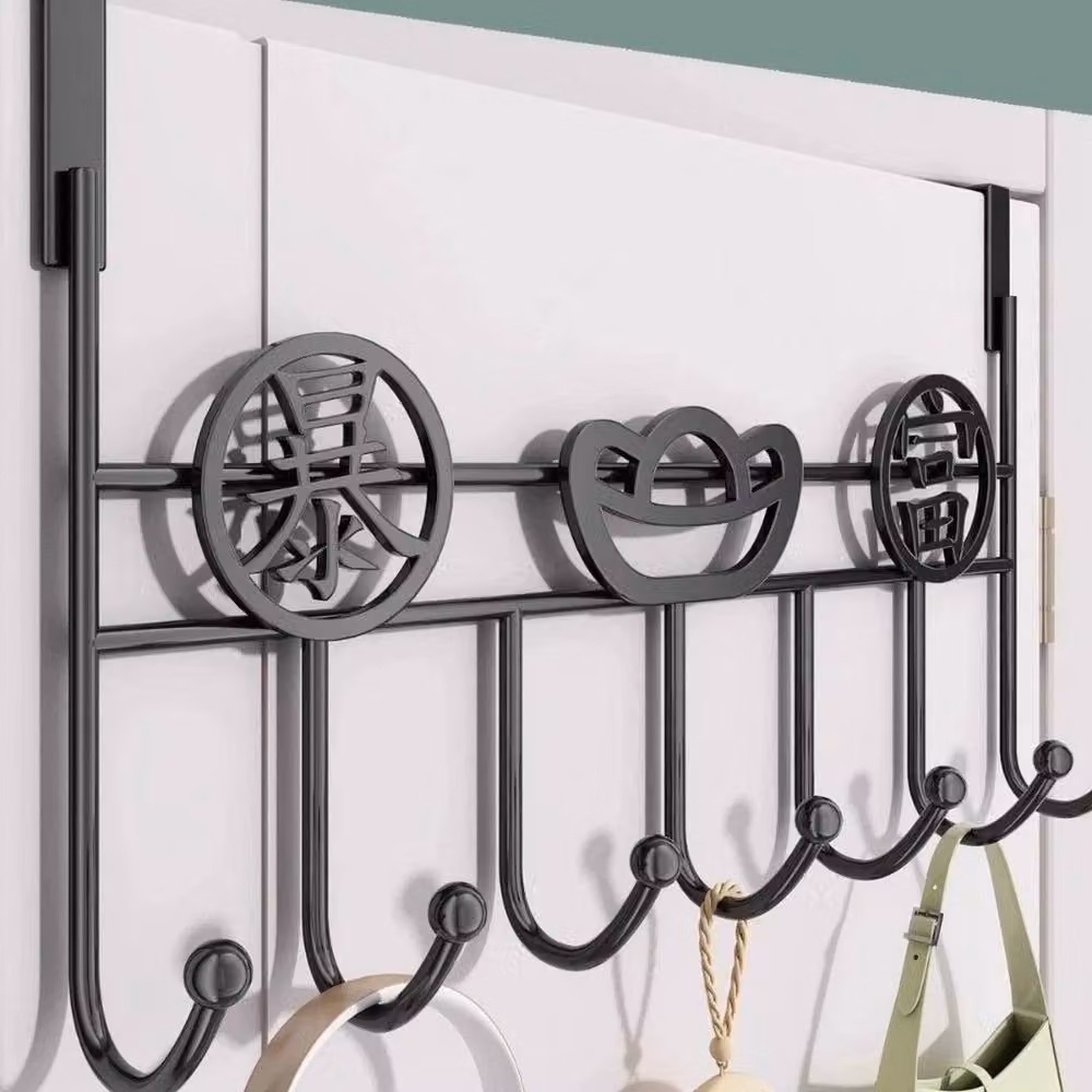 FORGEVIO Black Metal and Plastic Key and Coat Door Hanging Rack, Width: 50 cm – 5