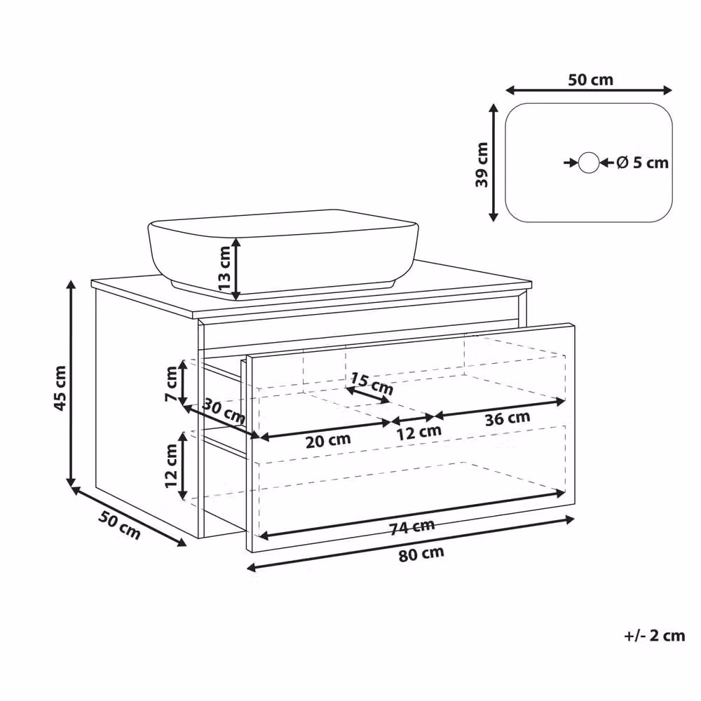 Wyld and Coco Wall-Mounted Vanity Basin Unit, Brown, W: 80 cm, D: 50 cm, H: 58 cm – 3