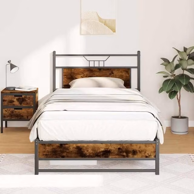 Berkfield Home Smoked Oak Bed Frame in Brown, W/D/H: 100 x 200 cm