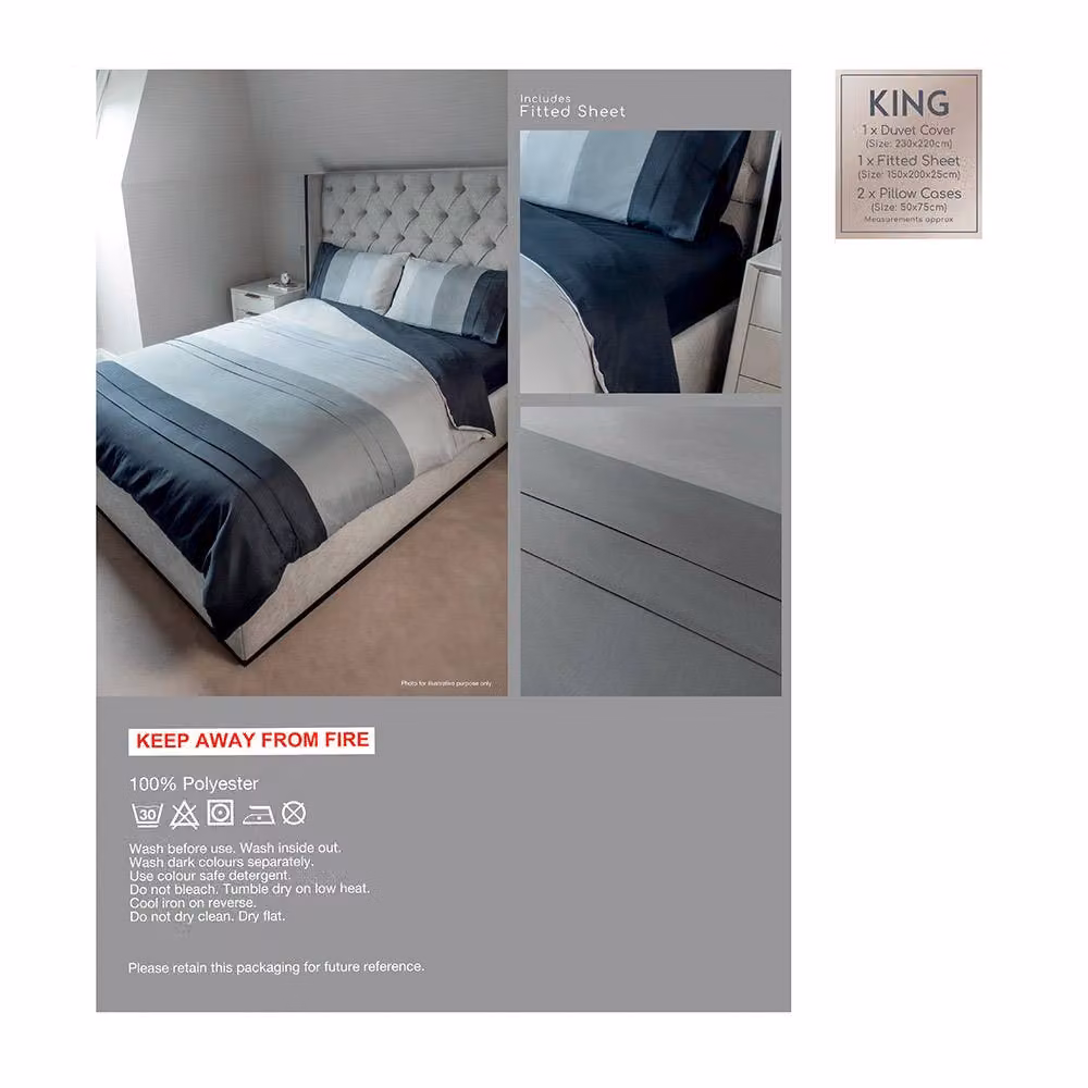 Voltico Grey Panel Duvet Set and Fitted Sheet with All Round Elastic – 5