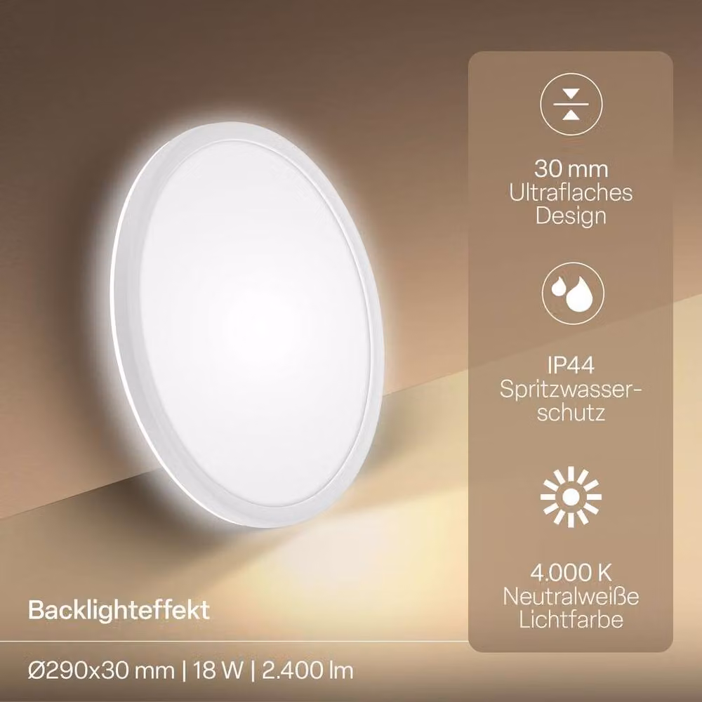 B.K.Licht Ultraslim White 18W IP44 Backlit LED Ceiling Panel – 2