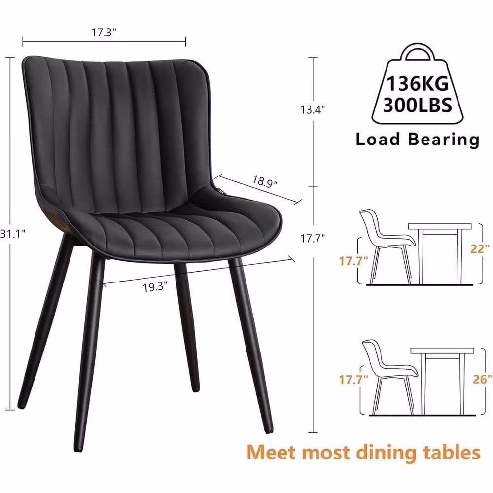 KORVIXA Set of 2 Black Faux Leather Armless Dining Chairs with Metal Legs – 2