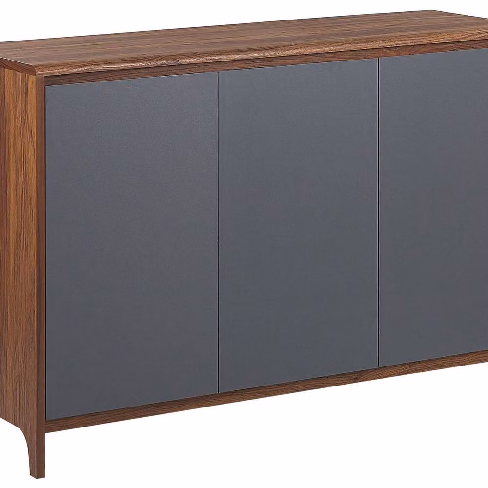 Wyld and Coco Retro 3-Door Sideboard in Brown Walnut-Coloured Wood Veneer – 2