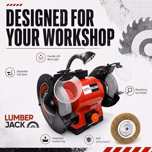 Lumberjack 8 inch Bench Grinder and Polisher, 550W, Red – 2