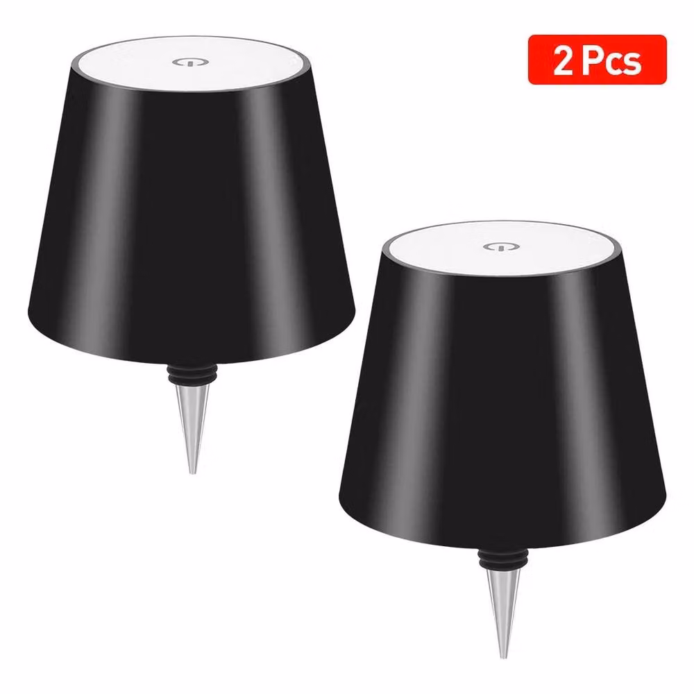 EONLION Set of 2 Black Dimmable LED Bottle Table Lights, Rechargeable and Touch Controlled – 3