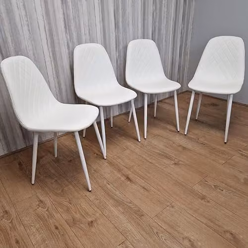 KOSY KOALA Set of 4 White Stitched Faux Leather Dining Chairs with Soft Padded Seats