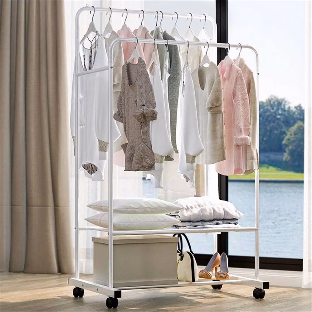 Kelvenix 2-Tier Metal Garment Rack and Coat Rail with Storage Shelves in White – 3