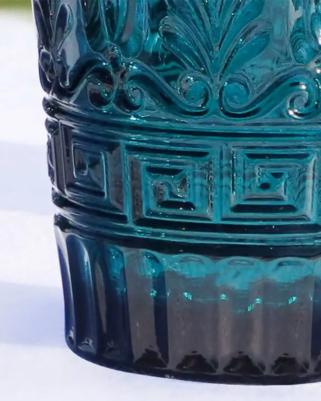 Dibor Set of 4 Blue Art Deco Embossed Glass Tumblers, 280ml per glass – 4