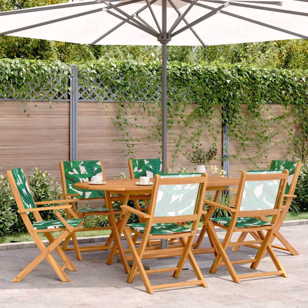 Berkfield Home Set of 6 Folding Garden Chairs in Green Fabric and Acacia Wood – 2