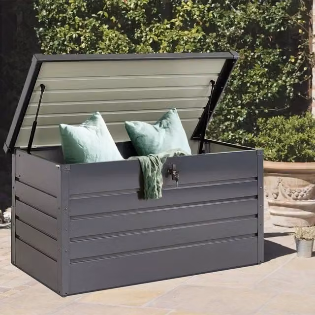 PAWNORA Anthracite Grey Metal Outdoor Garden Storage Box, 350 L