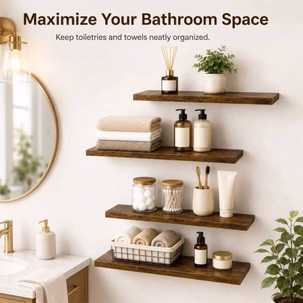 SPETLEK Brown Set of 4 Floating Wall Shelves Picture Ledge Display Rack – 3