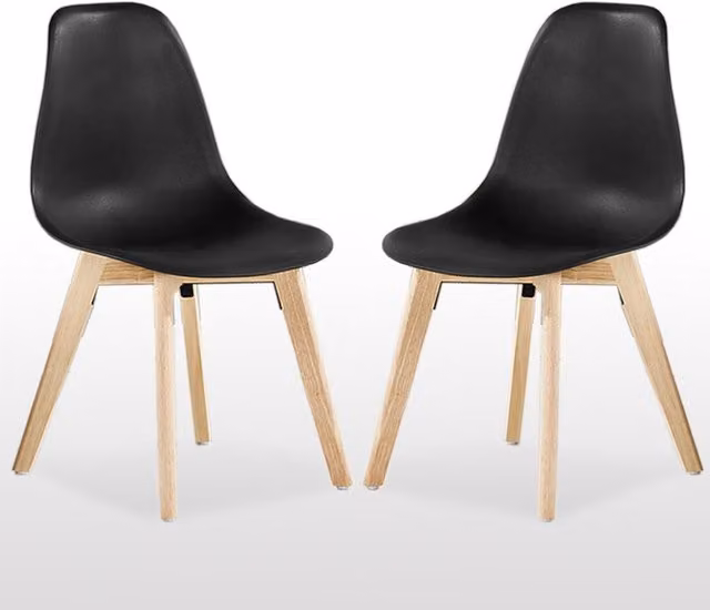 Life Interiors Ricco Set of 2 Black Plastic Dining Chairs with Wooden Legs