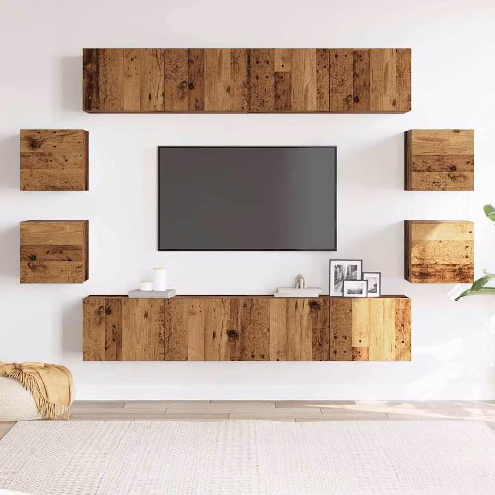 Berkfield Home Modern Wall Mounted TV Cabinet Set in Brown Old Wood Finish – 3