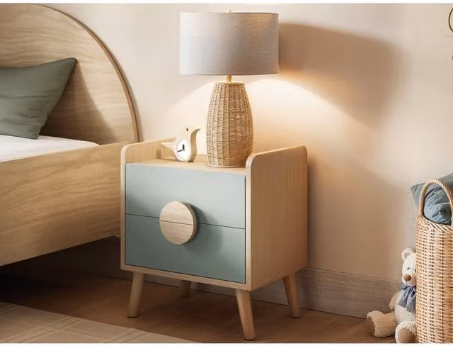 Flair Noah 2 Drawer Bedside Table Oak and Green – 1