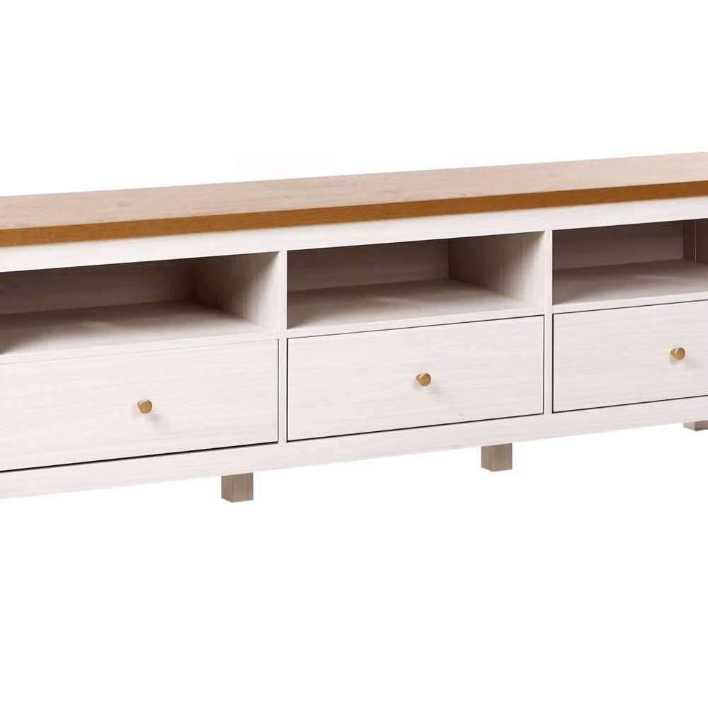 Wyld and Coco 3-Drawer TV Stand in White with Warm Top, W: 180 cm, D: 39 cm, H: 58 cm – 2