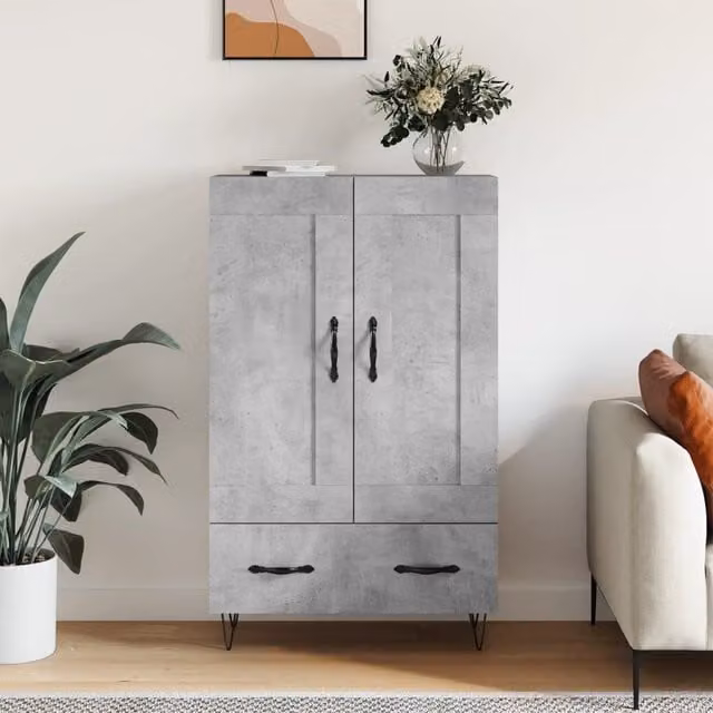 Berkfield Home Industrial Wall Mounted Highboard in Concrete Grey, W: 69.5 cm, D: 31 cm, H: 115 cm