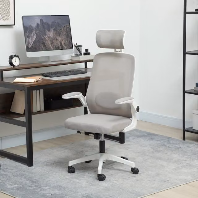 HOMCOM Ergonomic Mesh Office Chair with Headrest and Lumbar Support in Grey