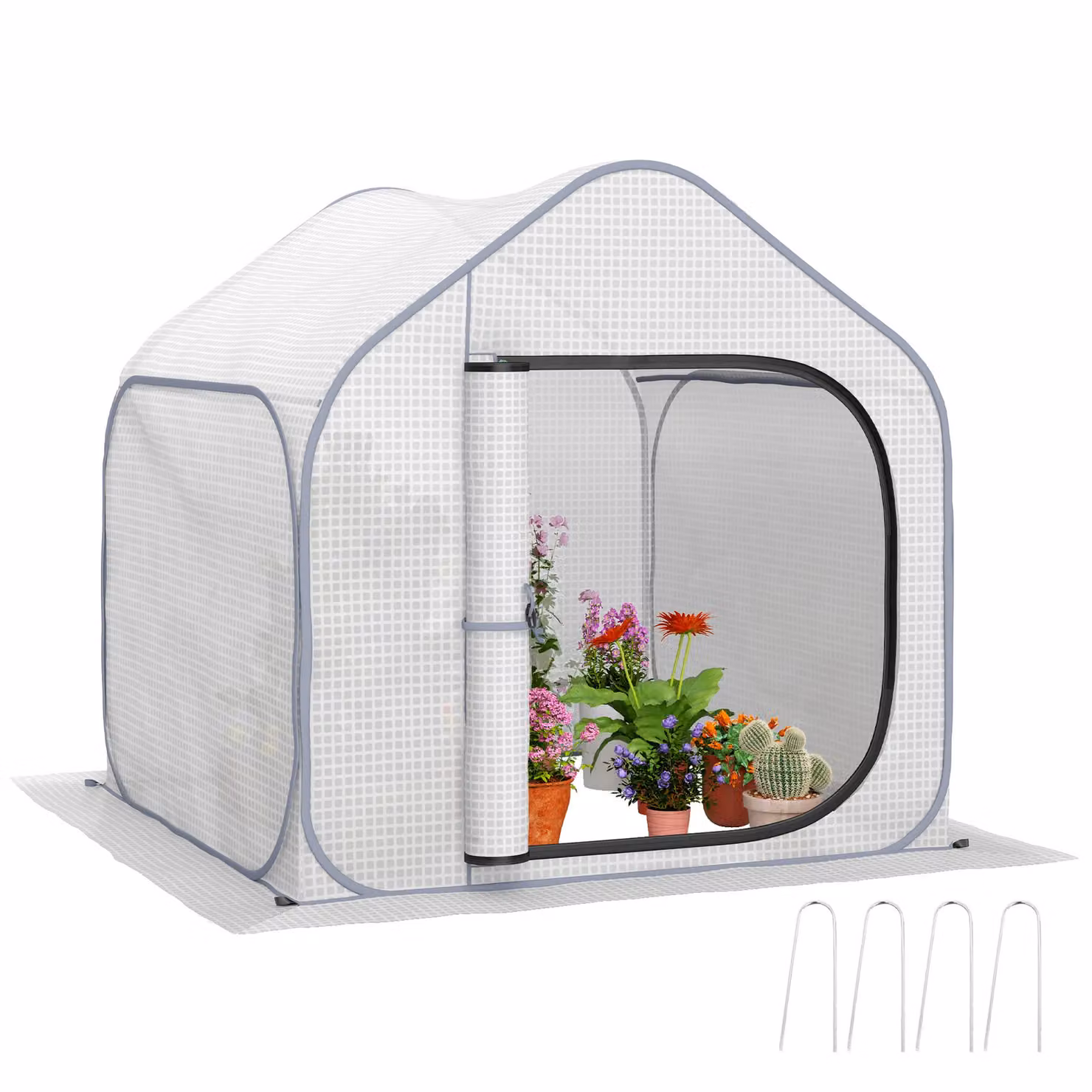 Outsunny Mini Pop Up Greenhouse with Zipper Door, White, W/D/H: 150 x 148 x 148 cm – 2