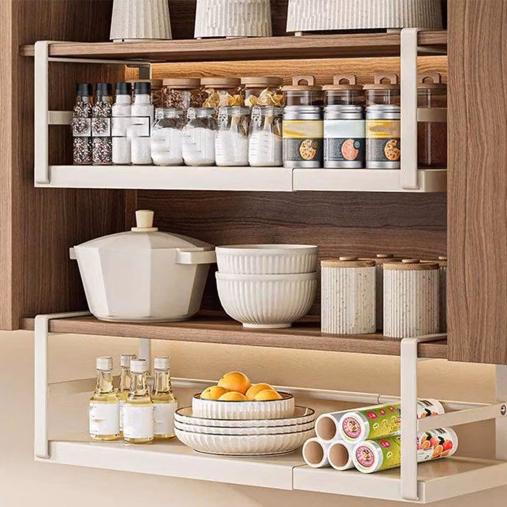 NESTLUNE Adjustable Under Shelf Storage Basket, Extendable, White, W: 100 cm, D: 15 cm, H: 19 cm – 3