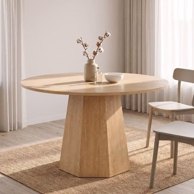 STILVORA Round Minimalist Dining Table in Brown Wood Finish, Diameter: 120 cm – 1
